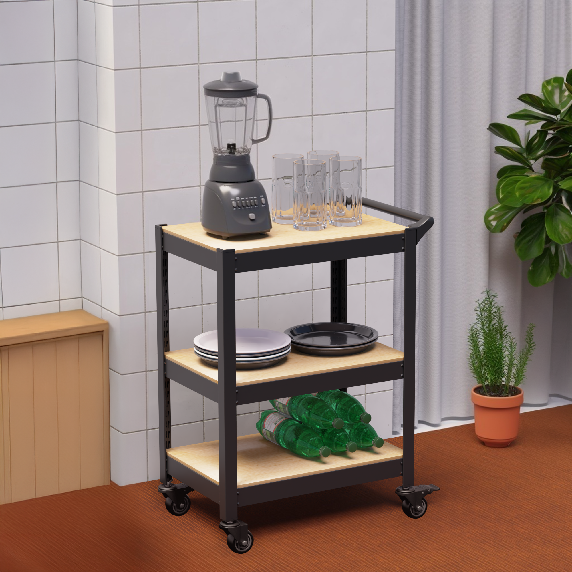 홈던트하우스 철제 이동식 수납 선반 트롤리 600 x 400 x 880 mm 86,300원