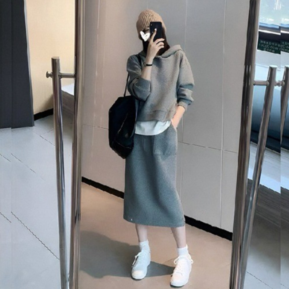 화인홈 여성 후드기모 롱 빅사이즈 니트 가을 겨울 투피스 올파인 후드 맨투맨 스커트 투피스 세트 68,900원