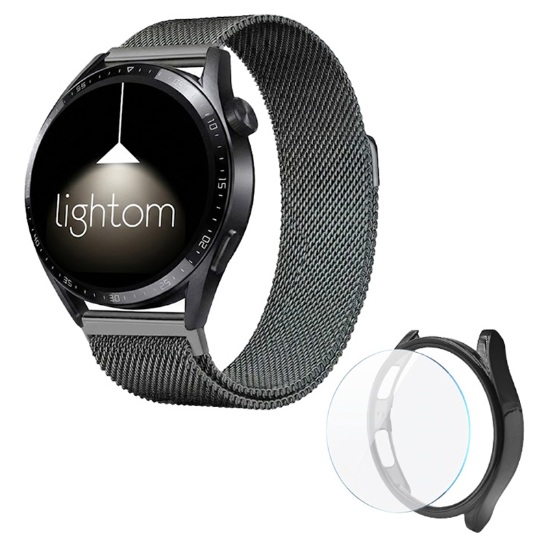 라이톰 밀레니즈 루프 스트랩 20mm + 강화유리 풀커버 메탈케이스 44mm 세트, 다크그레이, 1세트 14,800원