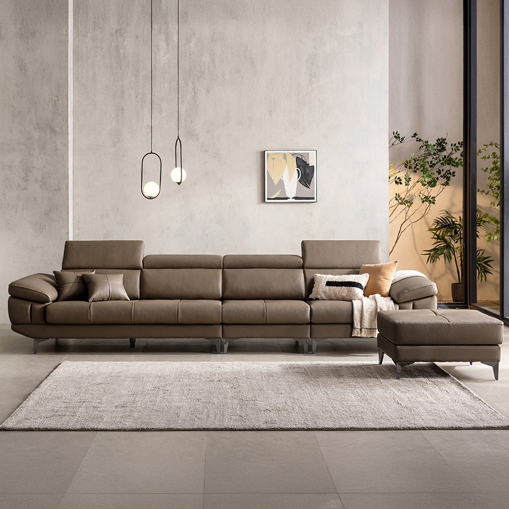 벤티 헤드틸팅 기능성 이태리산 천연소가죽 소파 6인용 + 스툴 세트 방문설치, 베이지브라운 1,850,000원