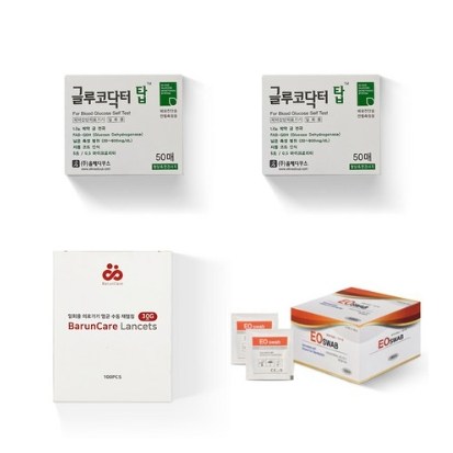 올메디쿠스 글루코닥터 탑 혈당시험지 50p x 2개 + 바른케어 채혈침 30G 100p + 알콜솜 100p 랜덤발송 세트 30,000원