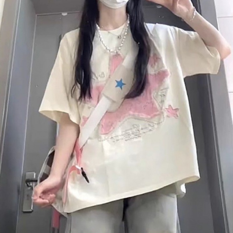 해피유통  여성 여름 루즈핏 반팔 프린트 티셔츠 캐주얼 통기성 기본 아이템디자인14세 이상 15,240원