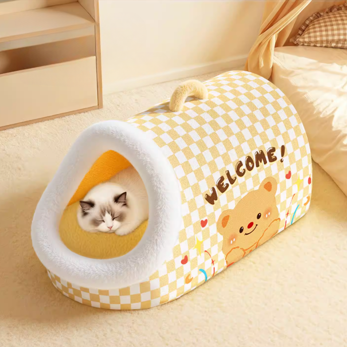 포근곰 체크 반밀폐형 강아지 하우스 고양이 숨숨집 따뜻한 겨울 사계절용 39,500원