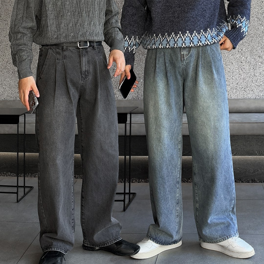 남자 청바지 와이드 빅사이즈 핀턱 투턱 남성 데님팬츠 사계절 33,500원