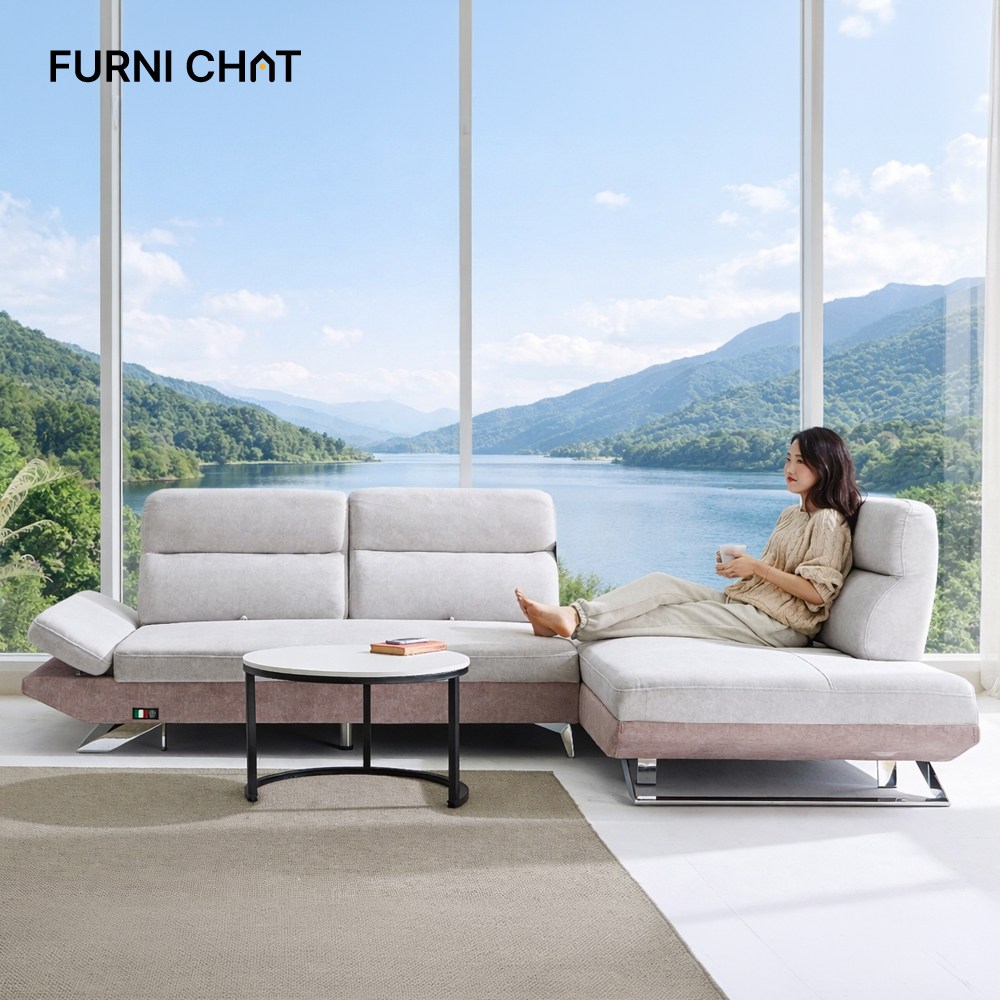 퍼니챗 아리아 조야원단 4인용 카우치 아쿠아텍스 패브릭 스윙소파, 핑크+아이보리 649,000원