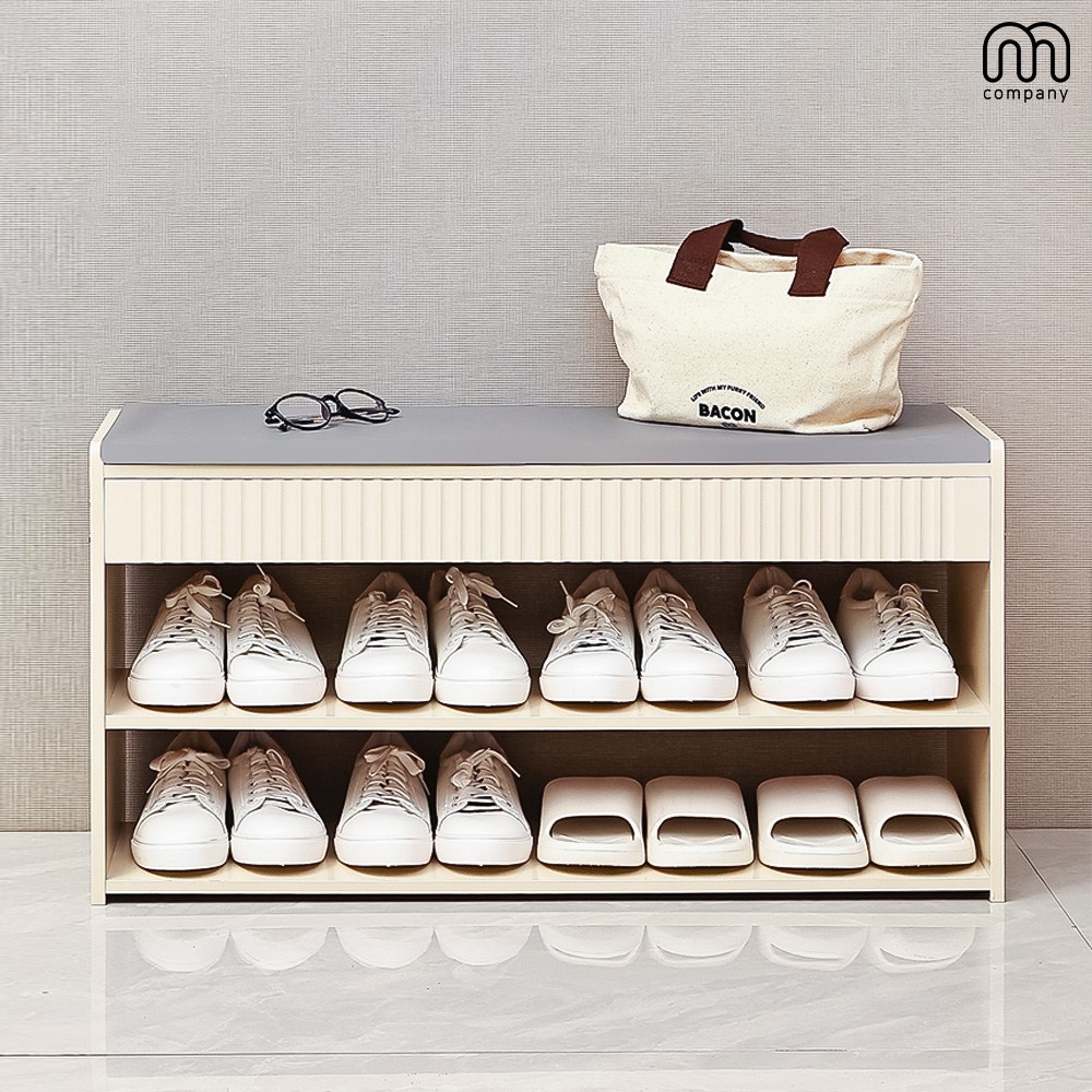 엠컴퍼니 2단 벤치형 의자 신발장 정리대 좁은 현관신발장 정리 미니신발장 원목 신발선반 [80*24*42] 아이보리 슬림 원룸 현관 신발 수납장 [Mt67022E] 39,800원