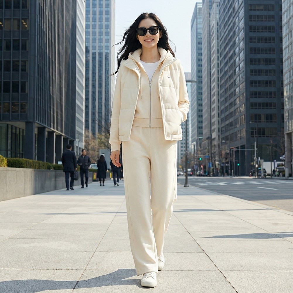 프리지안느 여성 크림아이보리 3피스 트레이닝세트 후드집업+베스트+와이드팬츠 데일리룩 89,000원
