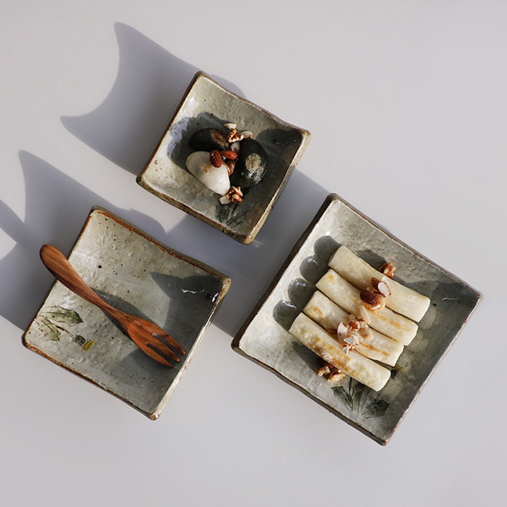 모리민들레 국산 도자기 사각접시 3종 1p 16,000원