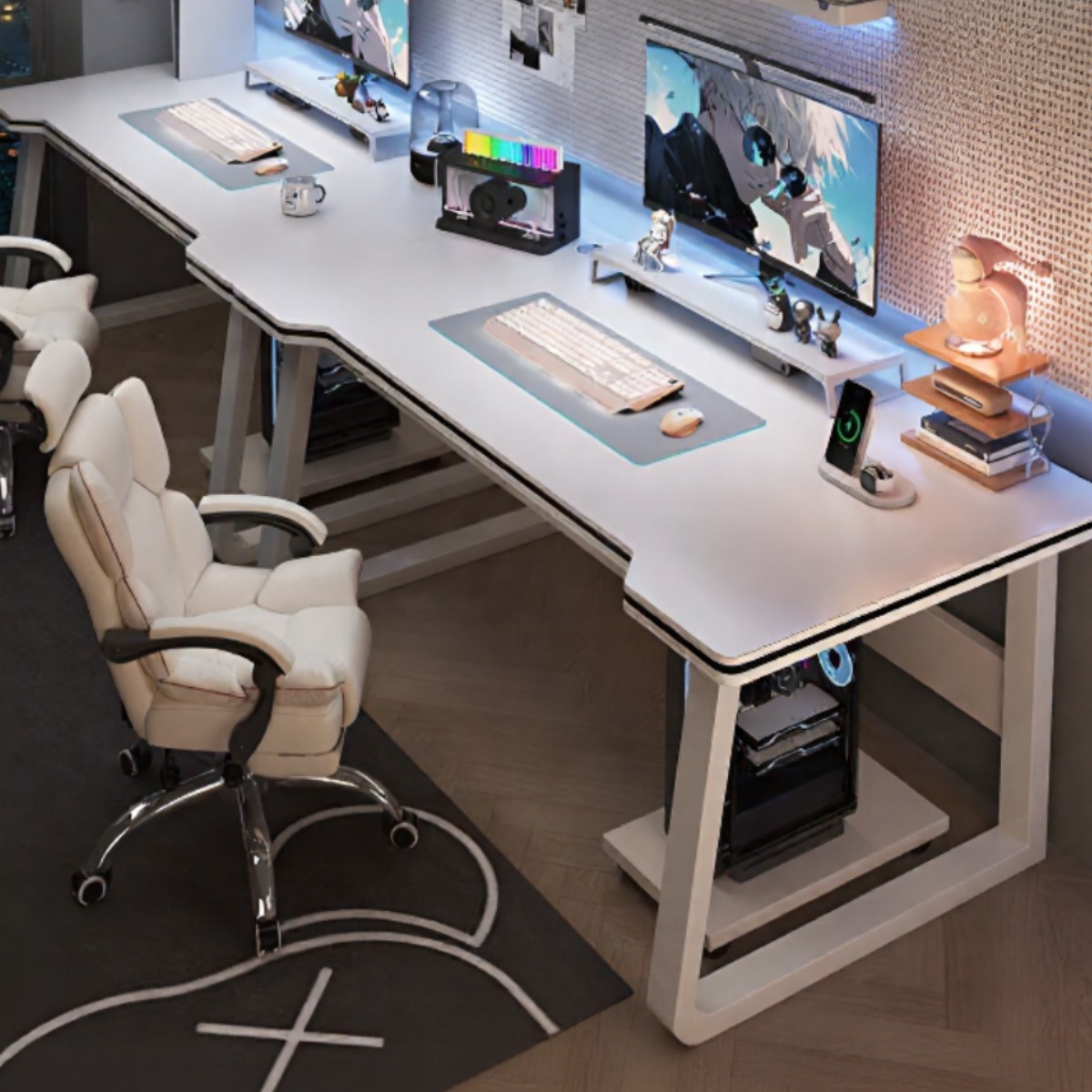 Lounzel 2인용 컴퓨터책상 게이밍 다용도 책상 사무실 더블 멀티 데스크, 기본형 화이트 163,900원