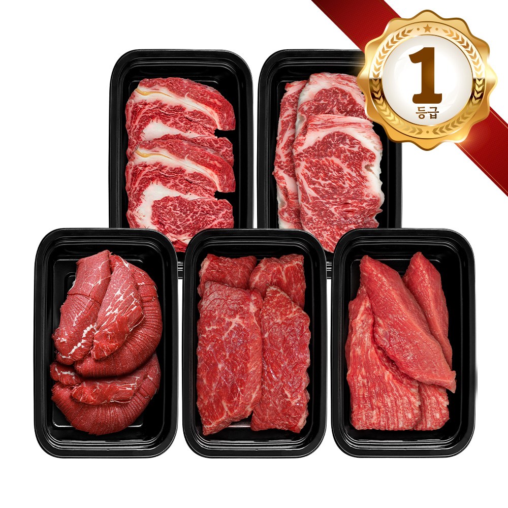 쿠가[냉장] 횡성한우 어사품 1등급 구이 정육 혼합 5구 4호(총2.5kg)[구성 등심+안심채끝(랜덤)+불고기+국거리+장조림] 308,000원