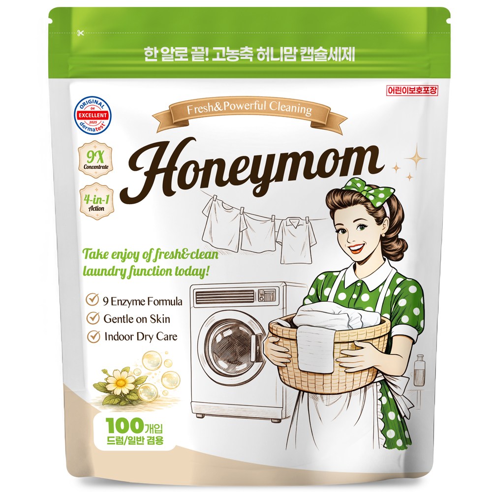 허니맘 캡슐세제 일반용량 2배 16g x 100개 세탁세제 일반용 드럼용 양재동꽃시장향, 1개, 100개입 9,900원