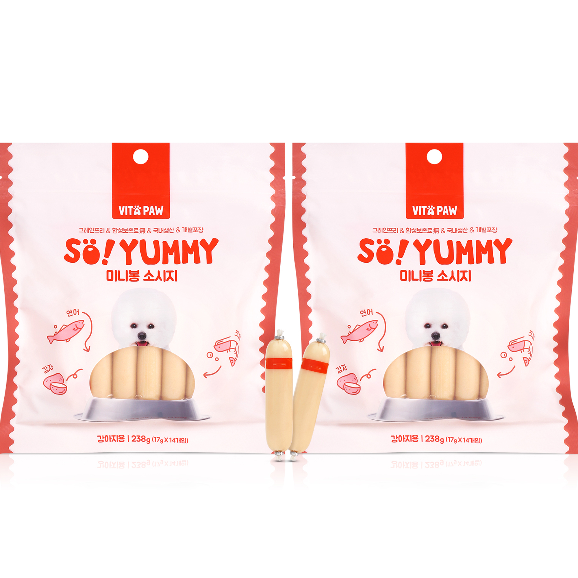 비타파우 강아지 쏘야미 미니봉 소시지 간식, 혼합맛(연어/크릴), 238g, 2개 14,900원