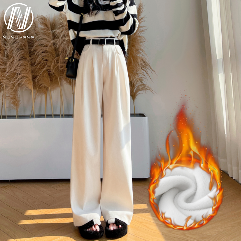 NUNUHANA 여성 기모 밴딩 와이드 팬츠 골덴 바지 W26 29,800원