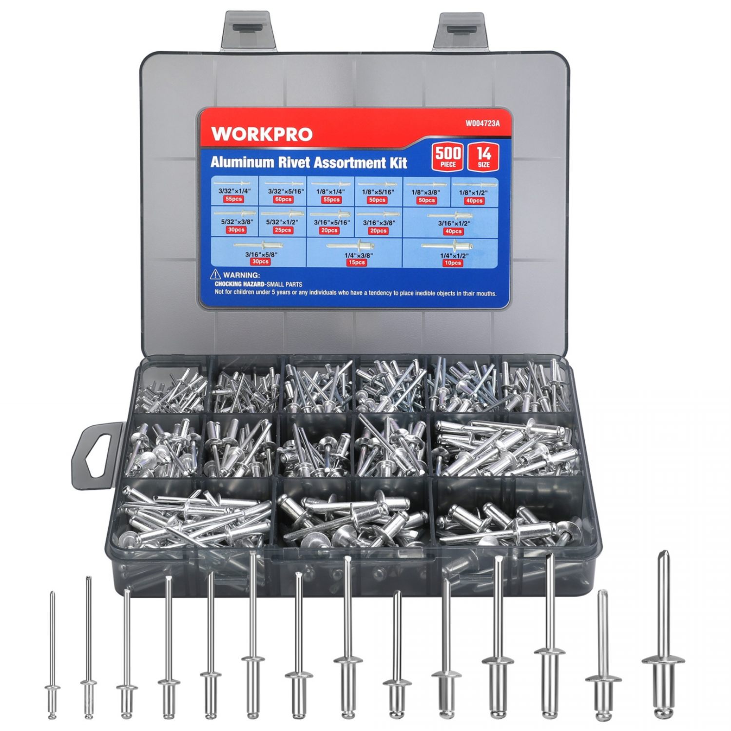 WORKPRO 내구성 미세 리벳못 리벳트 부품 수납 500pc, 1세트 20,090원
