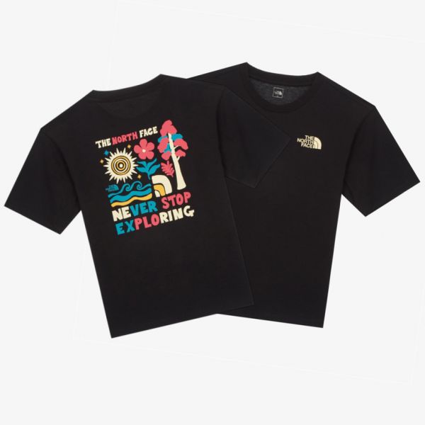 [매장판] 노스페이스 키즈 그래픽 반팔티 하이크&캠프 아동 라운드 티셔츠 블랙 NT7U 45,500원