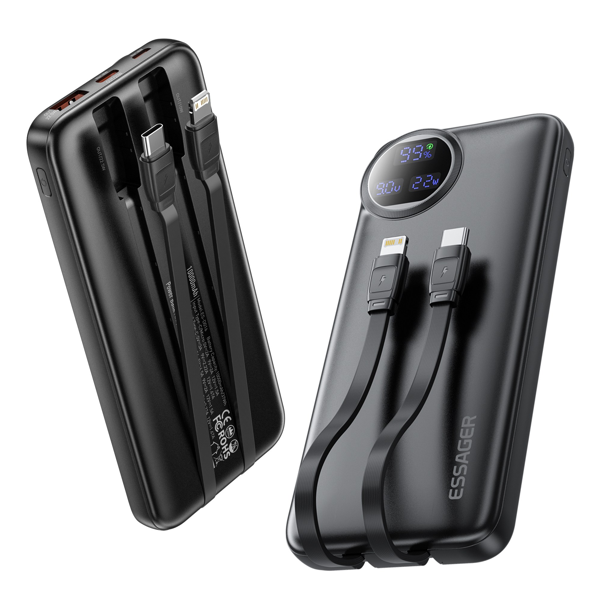 Essager PD 22.5W QC3.0 초고속충전 대용량 케이블 일체형 보조배터리 21,900원