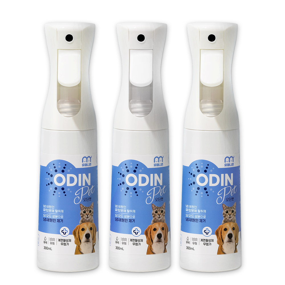 (탈취제 미국 아마존 판매 1위 동일성분) 휴매니존 오딘펫 300ml , 3개, 강아지 고양이 모래 소변 오줌 배변냄새 제거 소취제 스프레이, 3개, 300ml, 현재가 42,000원