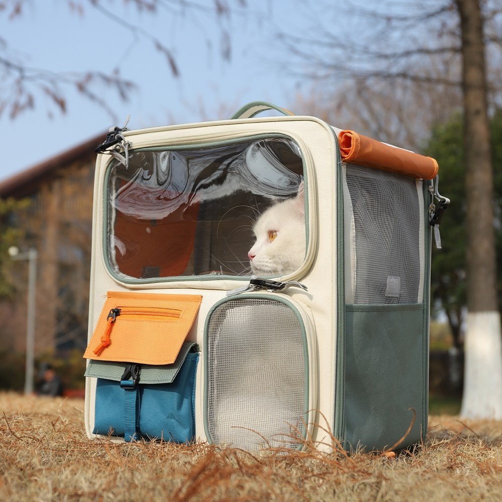 먀오샤오위안 대형 캔버스 반려동물 이동 가방 2in1 - 백팩+캐리어, 통기성 우수 휴대용 멀티펫 여행 캐리어 (강아지 고양이) 15,150원