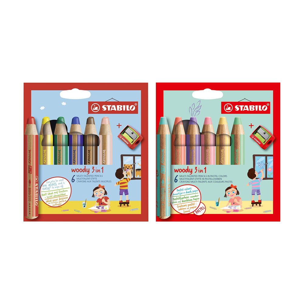 스타빌로 우디 3in1 색연필 6색세트 왁스크레용 수채물감 18,000원