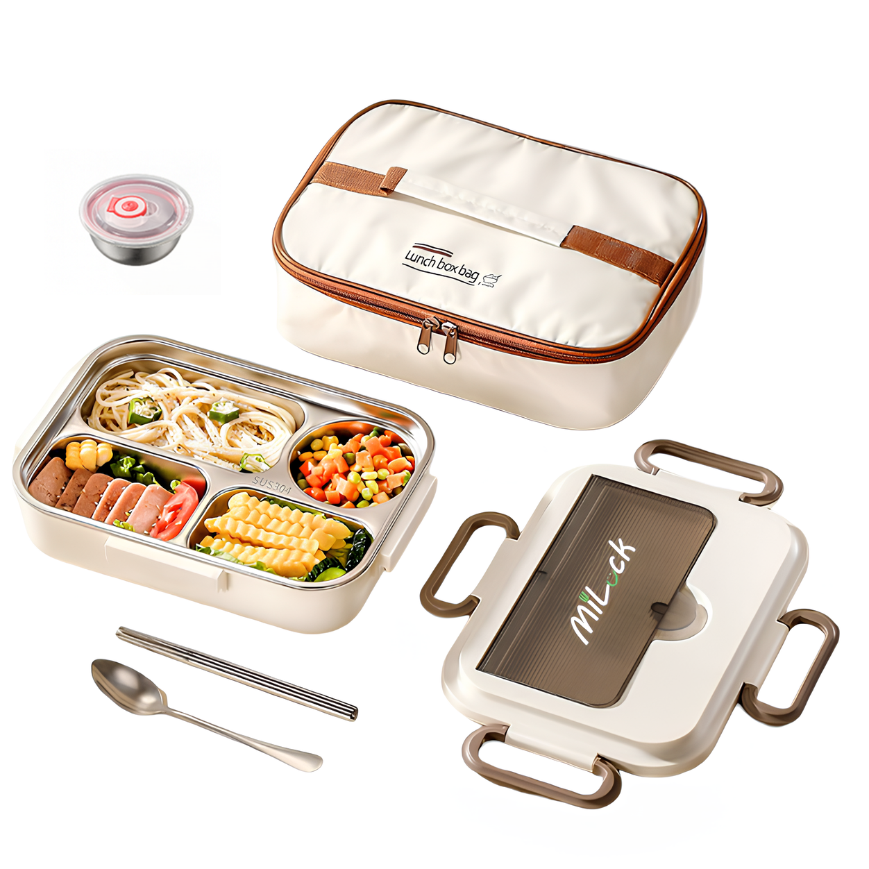 MiLock 스테인리스 보온보냉 전자레인지 식판 도시락통, 1개, 베이지, 현재가 45,000원