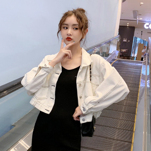 스티치 세미 크롭 데님 자켓/2컬러 35,000원