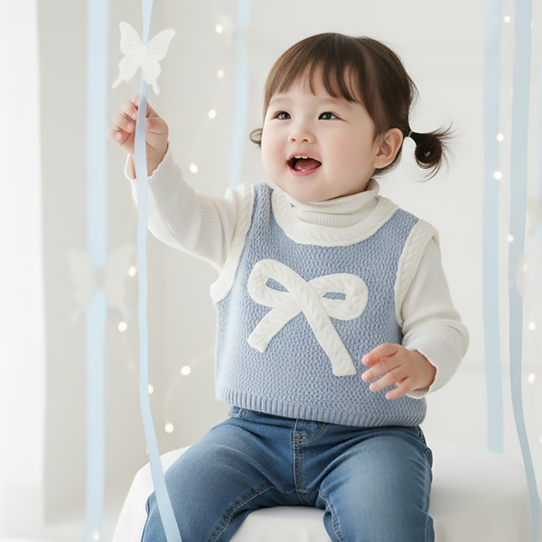 몽실이 빅리본 니트 베스트 여아 어린이 가을 봄 레이어드 조끼 외출복 27,900원