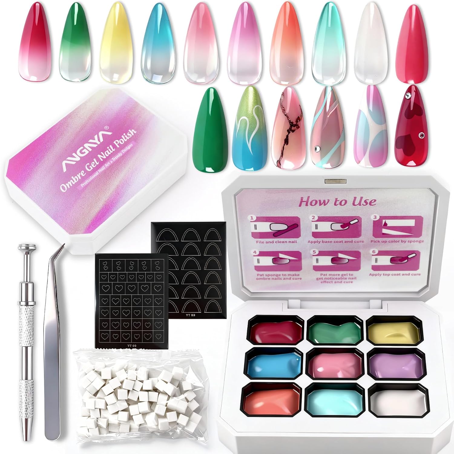 9색 그라데이션 젤 세트 스펀지100매 그래핑펜 프렌치툴 홈샵양용,봄/가을겨울 시리즈 젤네일, 1세트, 라이트톤그라데이션 젤1팩스펀지100매 그래핑펜 프렌치툴 27,800원