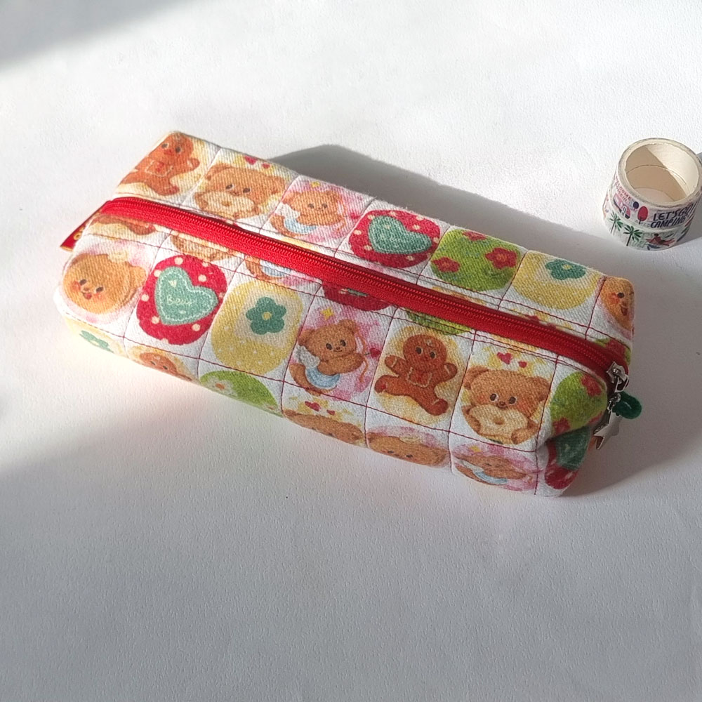 누빔 곰돌이 천필통 중학생 곰돌이 캐릭터 큰 필통 핸드메이드, 1개 12,900원
