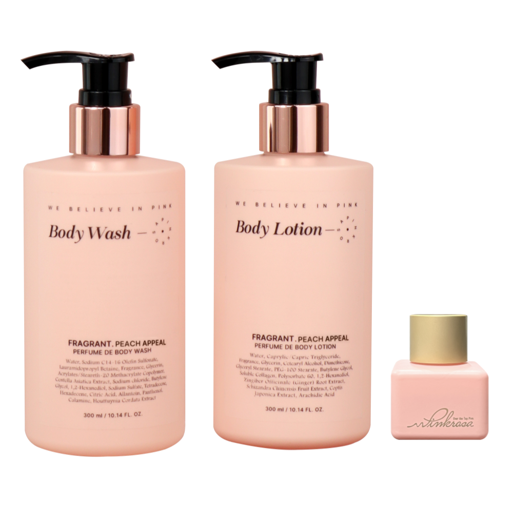 핑크로사 퍼퓸 드 토탈케어 세트 피치어필 [ 바디워시 + 바디로션 + 이너퍼퓸 ] 집들이 선물 추천 쇼핑백 증정, 1세트 48,400원