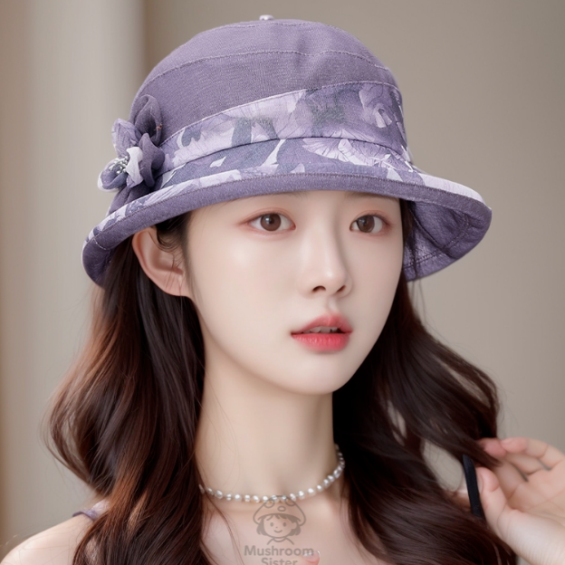 버섯언니 H21 꽃무늬 코사지 60대 예쁜 엄마 중년 챙모자 둥근챙 벙거지 22,000원