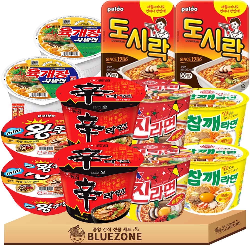 오뚜기 농심 팔도 용기컵라면 진라면매운맛2개 참깨라면2개 신라면2개 육개장사발면2개 왕뚜껑사발2개 도시락2개 라면스틱2개, 12개 24,500원