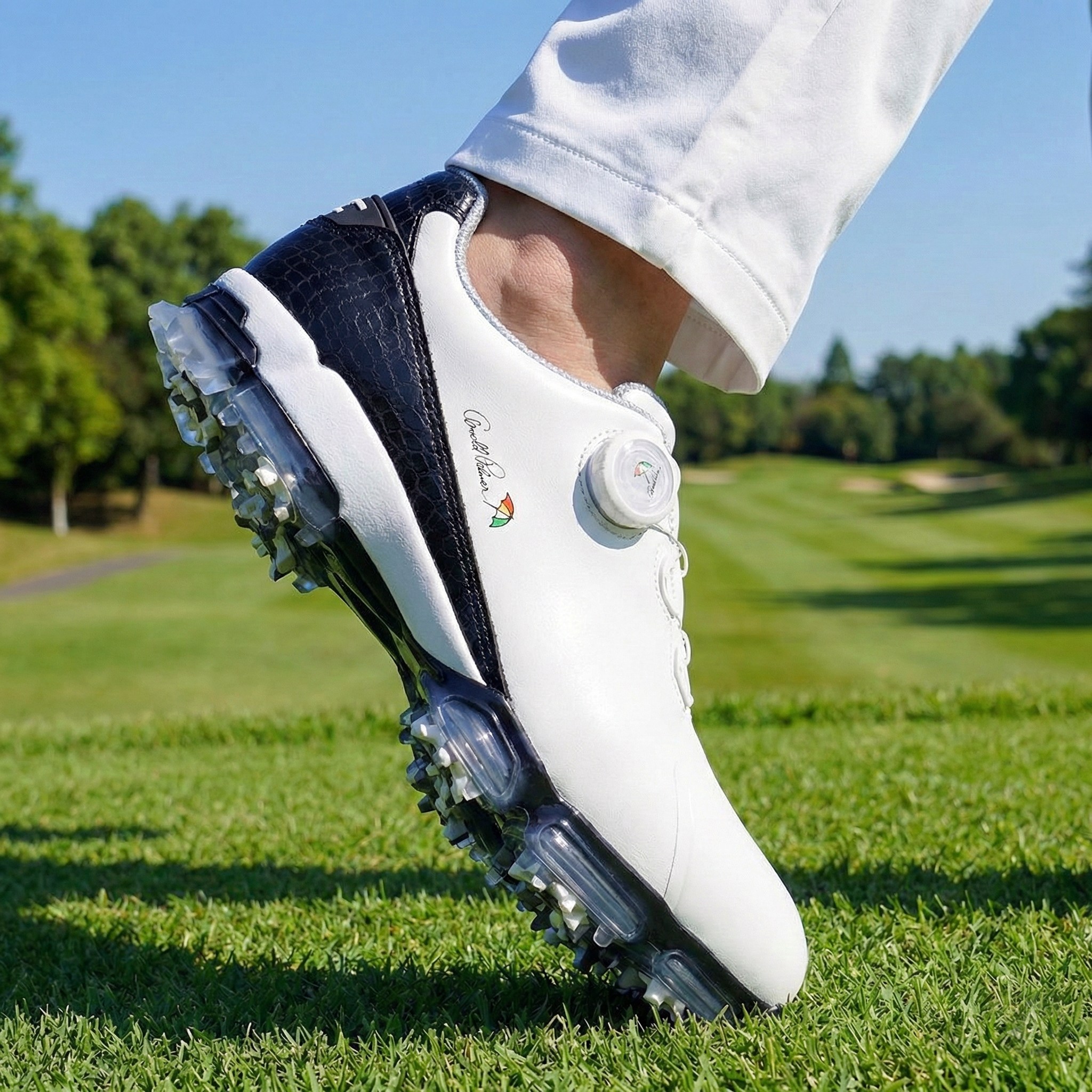 아놀드파마 남자 소가죽 고어텍스 다이얼 방수 골프화 스파이크 라운딩 필드용 국산 천연 가죽 보아 골프 신발 119,500원