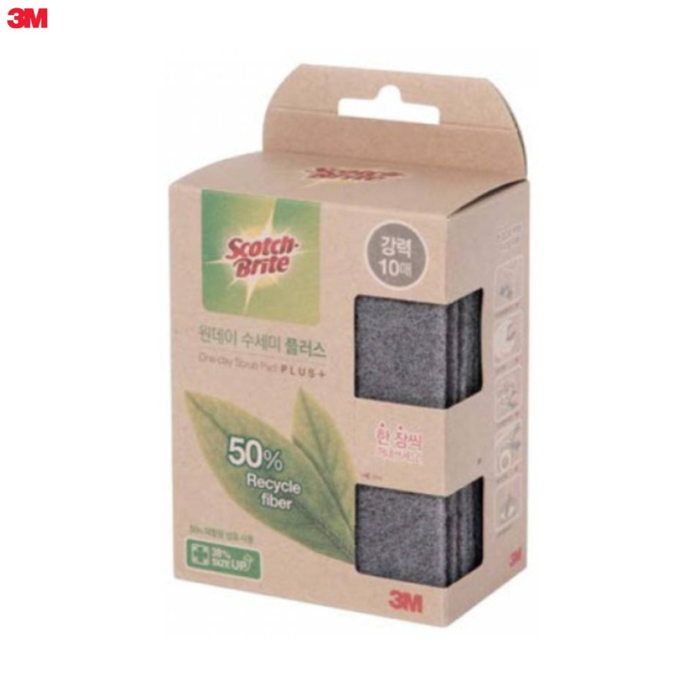 [3M] 스카치 브라이트 원데이 수세미 플러스 강력 10매, 1세트 2,690원