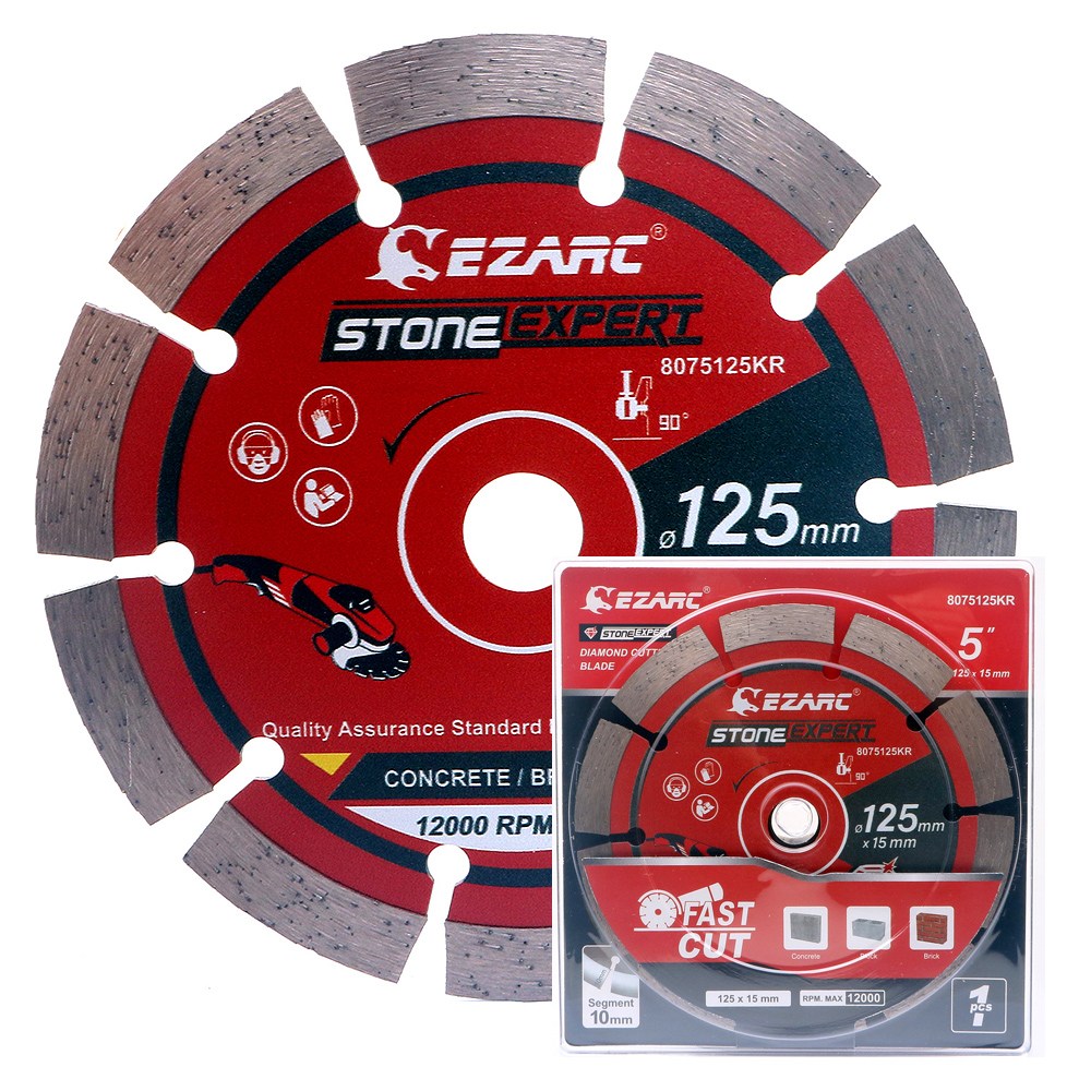 EZARC 석재용 다이아몬드 절단석 5인치 1.6T 125mm 마른날 이작툴스 콘크리트 세멘 화강석 돌 석재 석판재 블럭 벽돌 컷팅석 컷팅날 컷팅석 그라인더날 건식용 절단날, 1개 8,950원