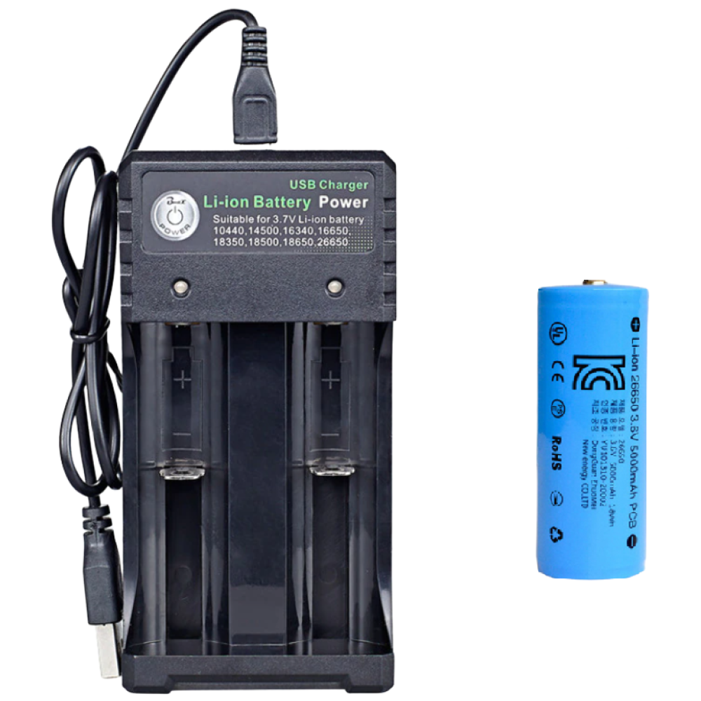 KC인증 리튬이온 배터리 2구 멀티충전기 + 26650 5000mAh 3.6V 배터리, 1개 18,800원