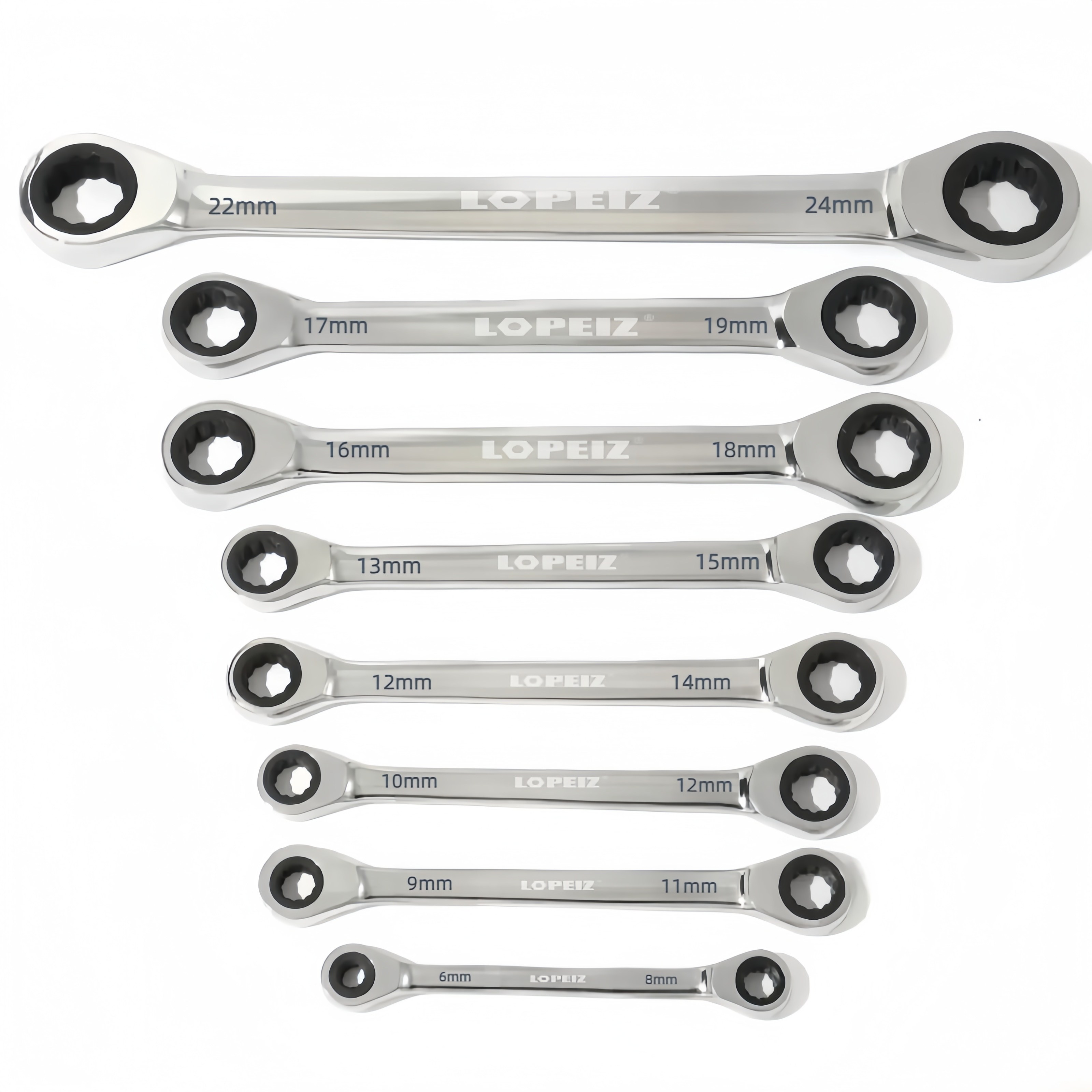 LOPEIZ 로페이즈 72기어 라쳇렌치 8pcs 세트 - 15종 사이즈(6~24mm) 포함, 1세트 41,000원