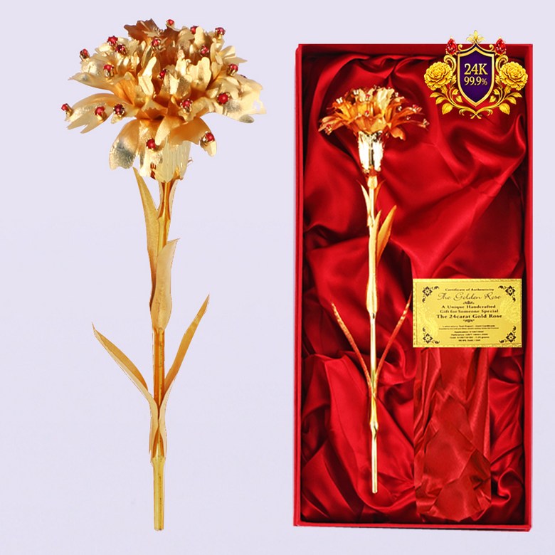 24k 금 금장미 스톤 금 카네이션 한송이 꽃, 카네이션 어버이날 부모님 스승의날 선생님 선물 생일 생신 결혼기념일 축하 꽃 여자 이벤트 선물 49,500원