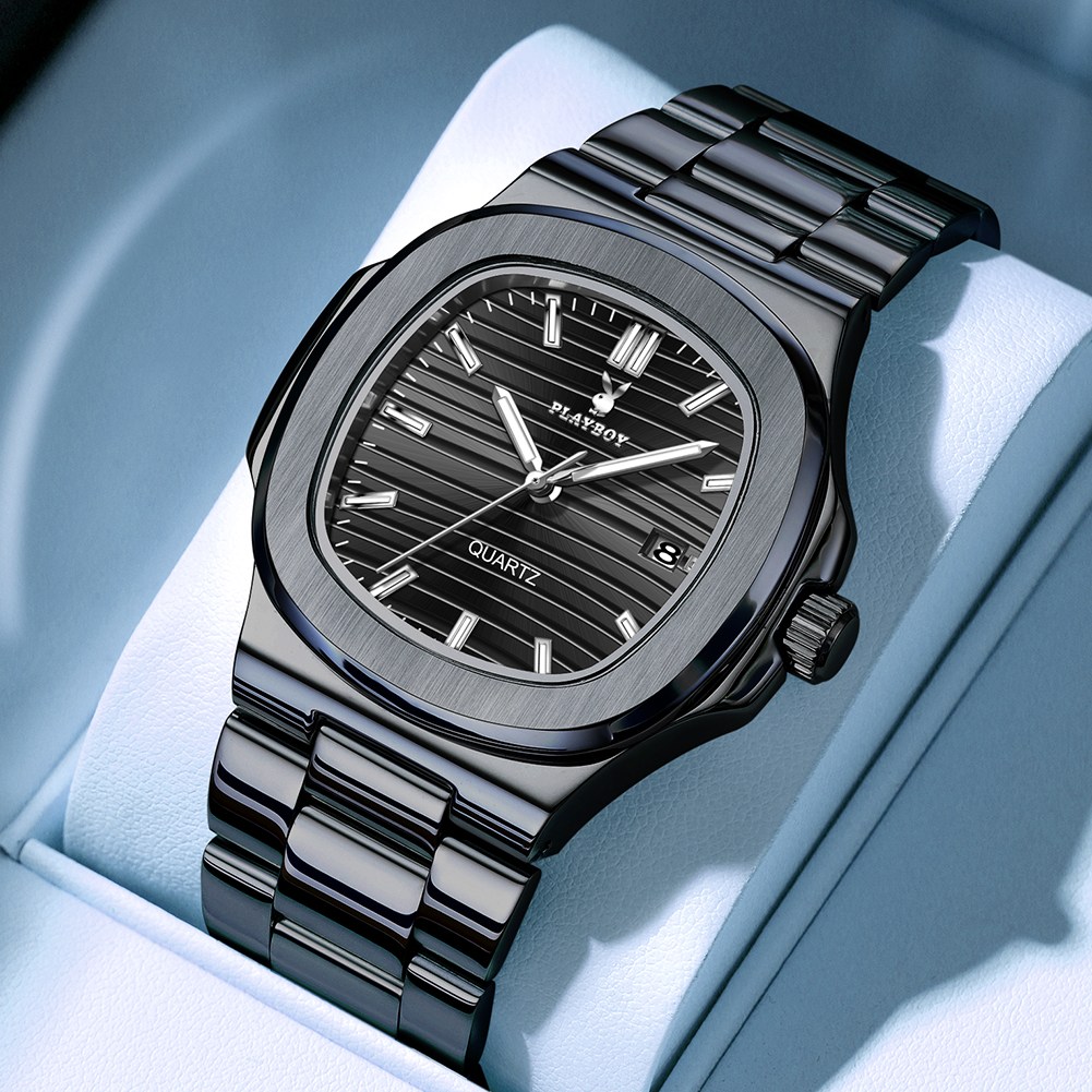 PLAYBOY 플레이보이 명품 남성 캐주얼 패션 사각 다이얼 심플 스테인리스 밴드 쿼츠 손목시계 67,000원