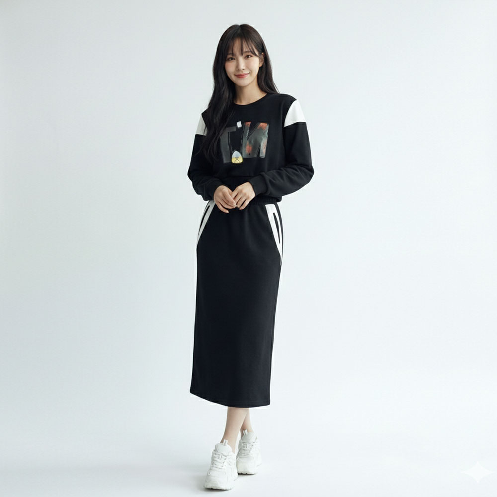 페이퍼먼츠 멜리 맨투맨 + 밴딩 롱 스커트 세트 14434 39,900원