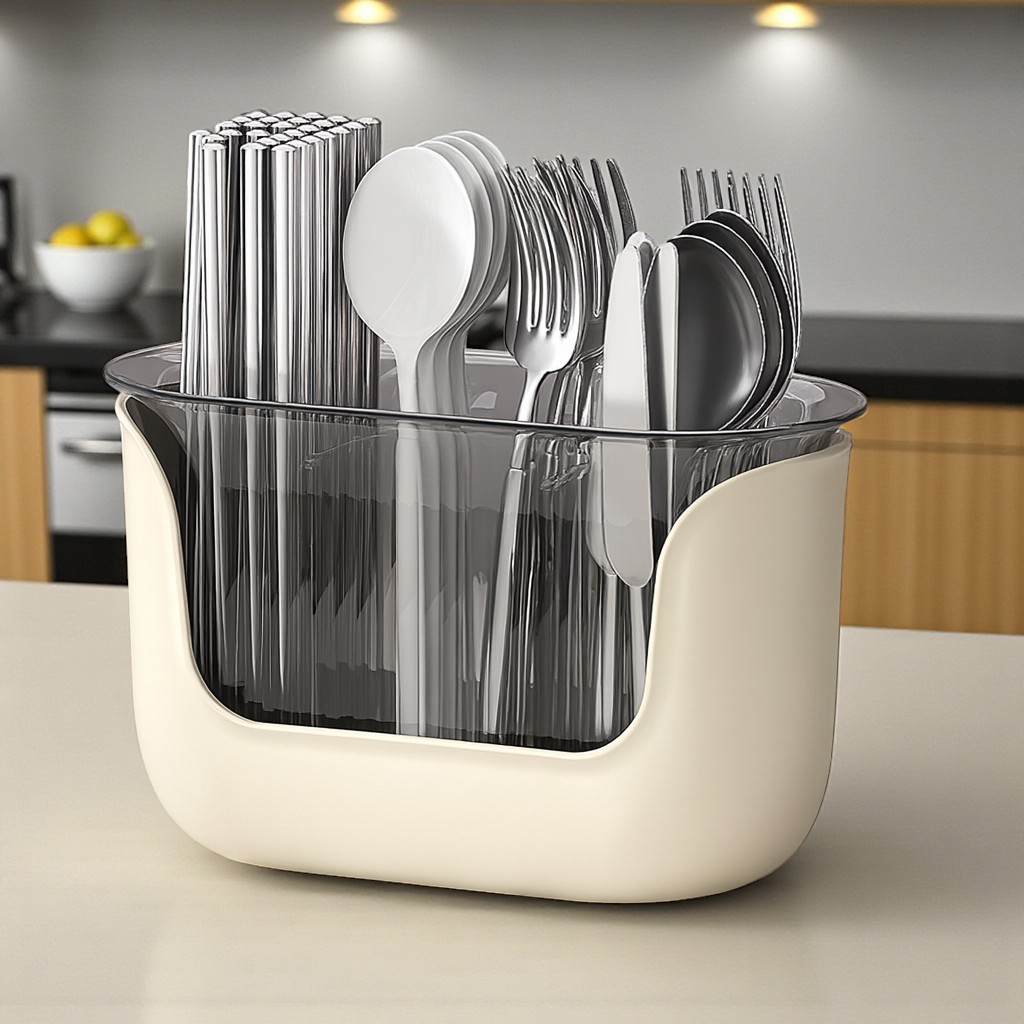 대세스토어 물빠짐 분리형 공간절약 수저통, 1개, 베이지 6,000원