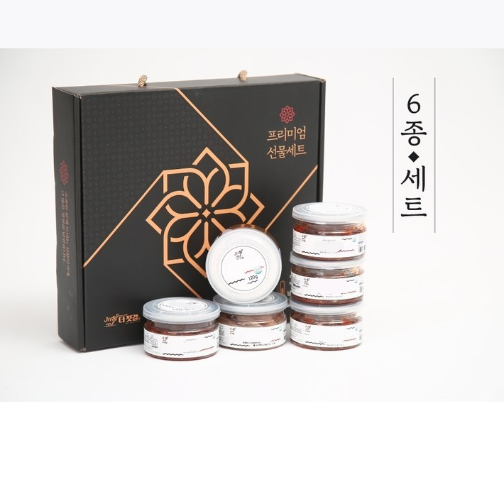 (주) 더젓갈 양념젓갈 120g 6종 프리미엄 선물세트 (백명란(선동)+참오징어젓+낙지젓+꼴뚜기젓+가리비젓+갈치속젓) 51,800원