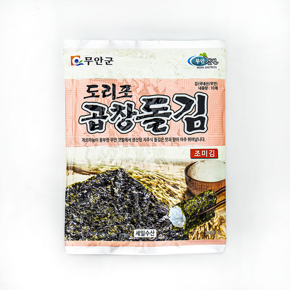 25년 햇김 무안 도리포 구운 곱창김 조미김100장 (10장 x 10봉) 두꺼운김 재래식 전통방식 전장김 구운김, 1개, 500g 46,900원