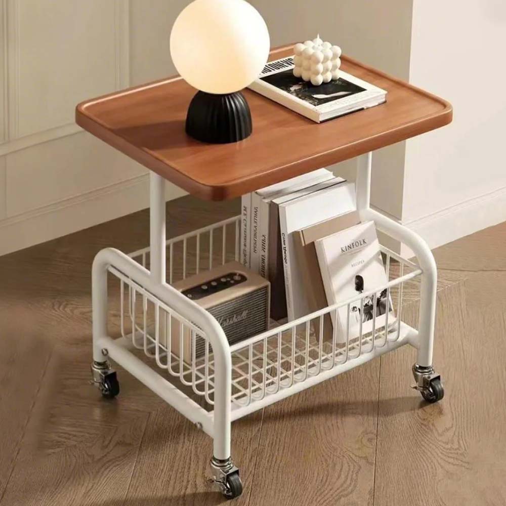 요펜스 원목 철제 이동식 2단 선반 테이블 트롤리, 화이트 나무 29,990원