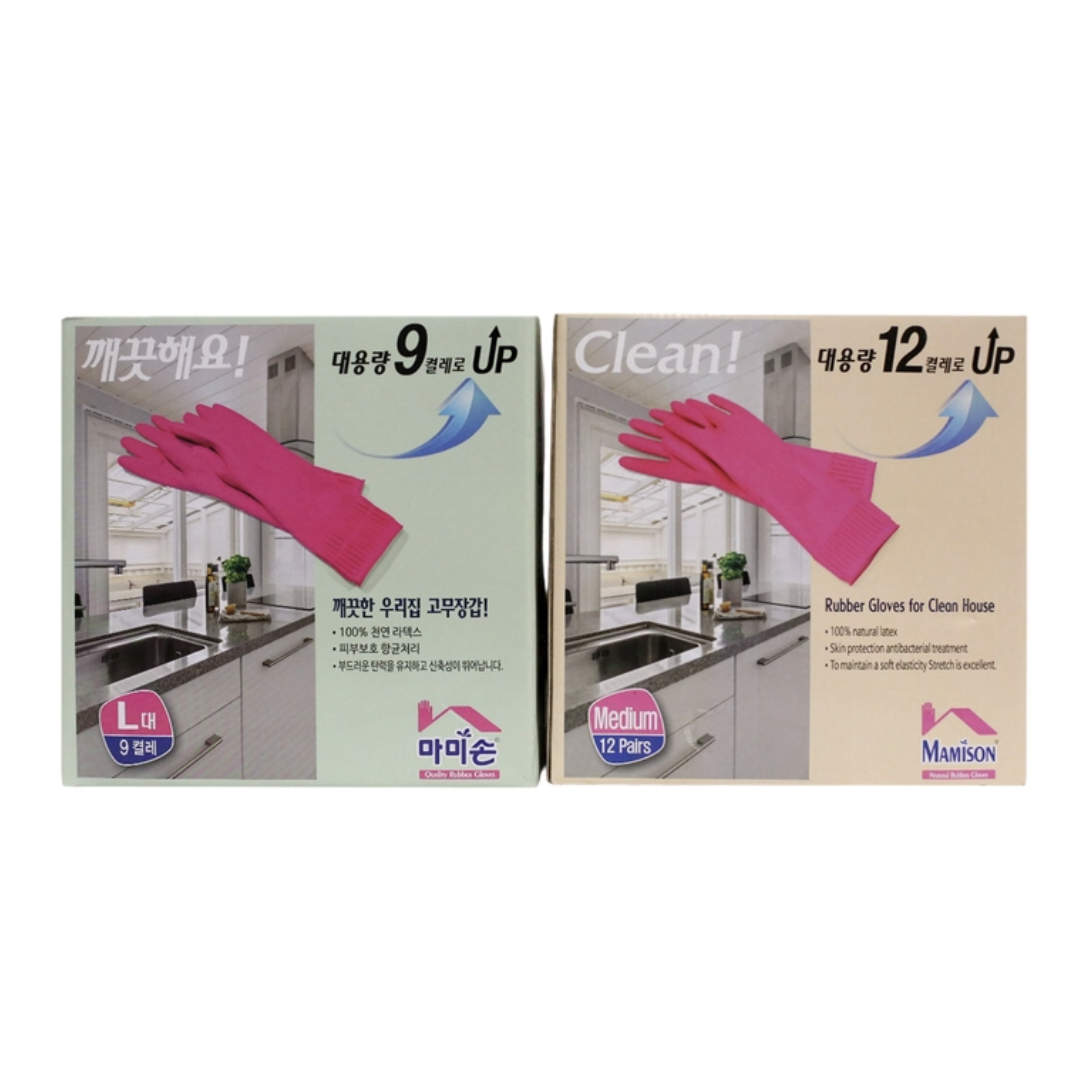 마미손 고무장갑 대형(L사이즈) 9매 중형(M사이즈) 12매 핑크색 고무장갑 선택가능, 1세트, 혼합, 분홍색 28,980원