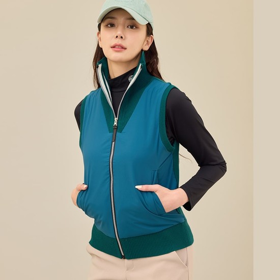 제이투제이 여성골프웨어 백니트 하이넥 방풍베스트 79,000원