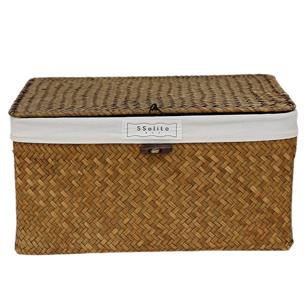 쏠리또 천연라탄 사각바구니 소형 중형 대형 덮개 정리함, 1개, 옅은갈색 25,800원