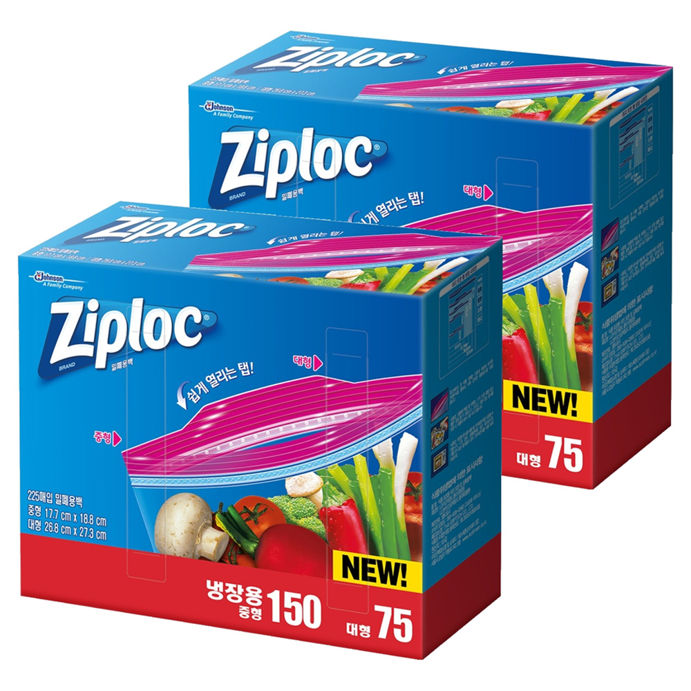 지퍼락 이지오픈탭 밀폐용백 냉장용 중형 150p + 대형 75p 40,720원