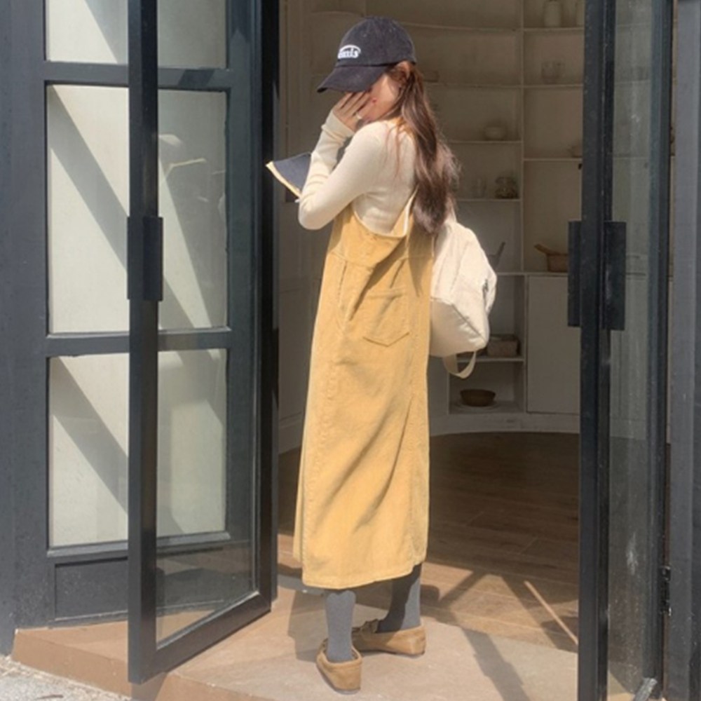 코듀로이 멜빵 원피스 여성용 루즈핏 포켓 골덴 원피스 57,050원