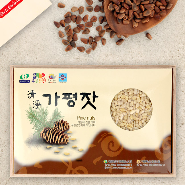 [가평군농협] 유기농 가평잣 선물세트 오동 실백 1kg+선물포장지 포장, 1개 219,000원