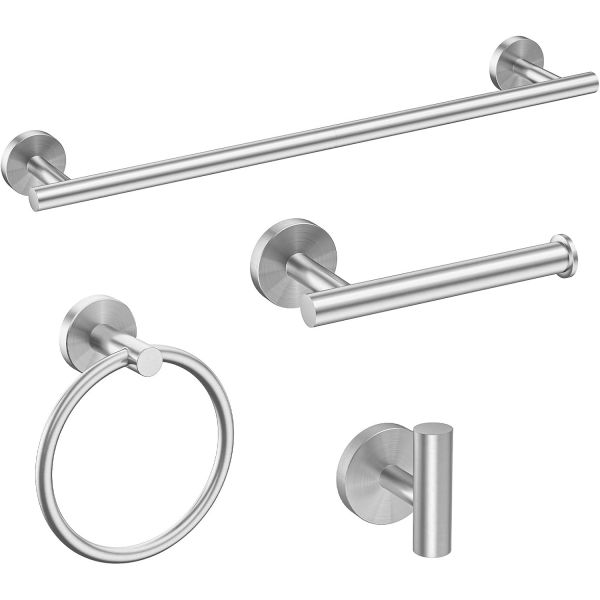 USHOWER 브러시드 니켈 욕실 하드웨어 세트 모던 24인치 타월 바 벽걸이 내구성이 뛰어난 SUS304 스테인리스 스틸 액세서리 4피스 79,300원